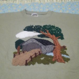 🌉 Vtg 🔥 Covered Bridge Sweater Olive Green 💚 Made in USA XL ✨ Vintage 90s